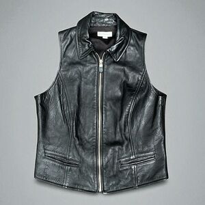 Ann Taylor Leather Collared Zip Front Vest in Black Women’s Size Medium